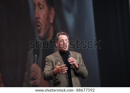 SAN FRANCISCO, CA -  OCT 5: CEO of Oracle Larry Ellison makes his first speech at Oracle OpenWorld conference in Moscone center on Oct 5, 2011 in San Francisco, CA.