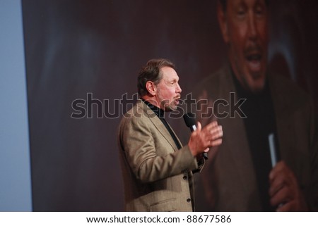 SAN FRANCISCO, CA -  OCT 5: CEO of Oracle Larry Ellison makes his first speech at Oracle OpenWorld conference in Moscone center on Oct 5, 2011 in San Francisco, CA.
