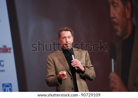 SAN FRANCISCO, CA, OCT 5, 2011 - CEO of Oracle Larry Ellison makes his first speech at Oracle OpenWorld conference on Oct 5, 2011. He is the third in the Forbes list of richest US persons