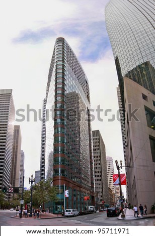 SAN FRANCISCO, CA - OCT 2: 101 California Street (right) and 388 Market Street Building (left) - two skyscrapers located in the Financial District of San Francisco on October 2, 2011