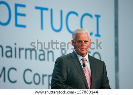 SAN FRANCISCO, CA, SEPT 24, 2013 - EMC CEO  Joe Tucci makes speech at Oracle OpenWorld conference in Moscone center on Sept 24, 2013 in San Francisco, CA