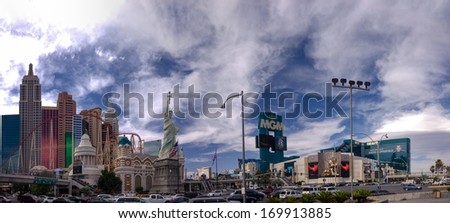 LAS VEGAS, NV -  JUNE 11, 2013: New York-New York and MGM Grand Hotel on June 11, 2013 in Las Vegas, Nevada. Its owner - MGM Resorts reported revenue gain of 9% to $2.5 billion in third quarter 2013