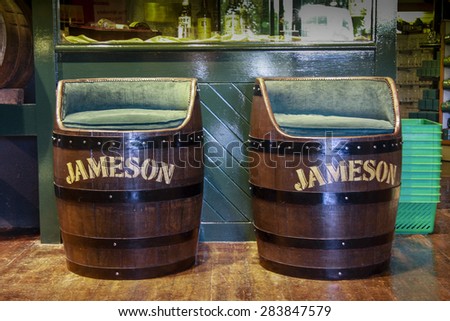 CORK, IRELAND - JUNE 20, 2008: Decorative Jameson Irish whiskey barrel armchairs at the Jameson Heritage Center  in Midleton Co. Cork, 12 miles east of Cork City on the main Cork Waterford Road.