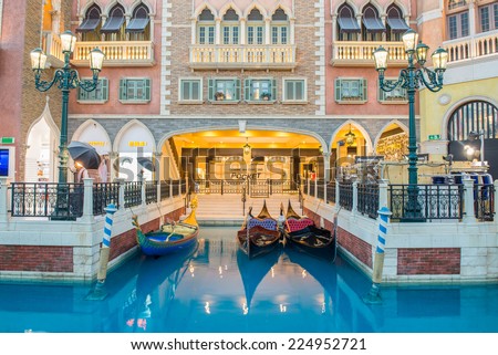 MACAU CHINA MAY 22th 2014 The Venetian Hotel Macao The famous shopping mall luxury hotel and the largest casino in the world MACAU CHINA MAY 22th 2014 The Venetian Hotel Macao The famous shopping mall luxury hotel and the largest casino in the world