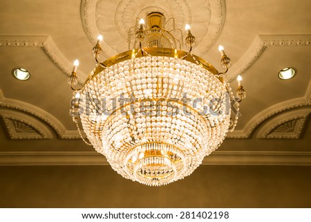 beautiful crystal chandelier in ball room