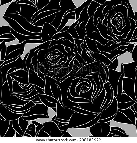 Vector Seamless pattern with flowers roses, floral illustration