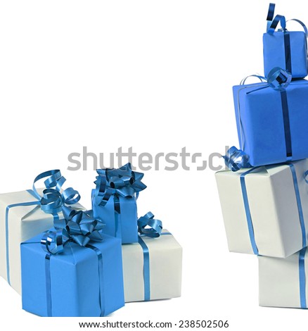 Blue gifts isolated on white background