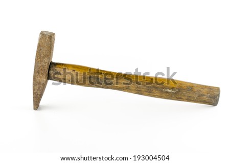 old hammer with rust on a white background