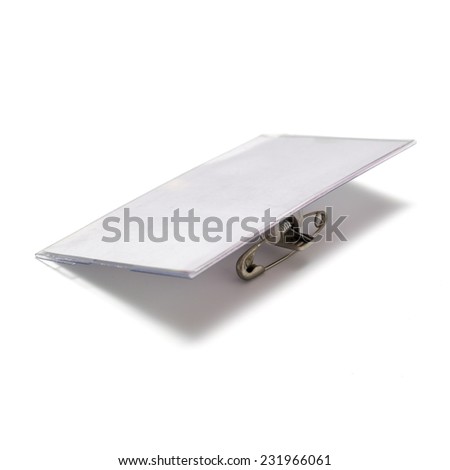 plastic name tag on a white background