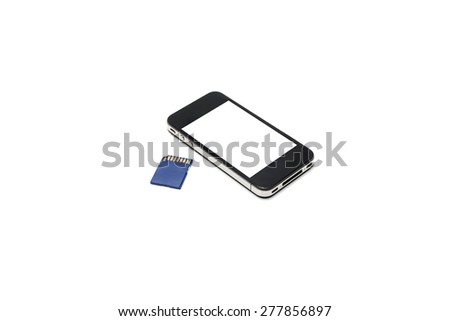 smart phone and sd card isolated on white background