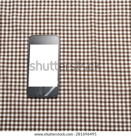 smart phone on kitchen towel background