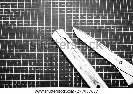 tools on cutting mat black and white color tone style