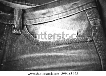 card in jean pocket black and white tone color style