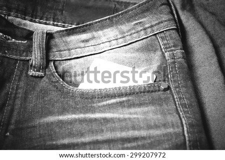 card in jean pocket black and white tone color style
