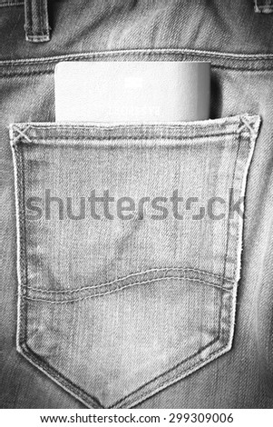 passport in jean pants black and white tone color style