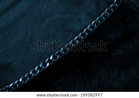 black and blue leather, chain and hair background