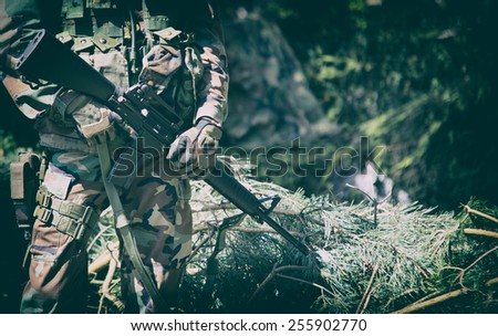 American soldiers during patrol, dressed stripe camouflage