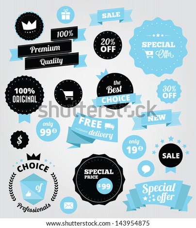 vector stickers and ribbons set blue vector stickers and ribbons set blue