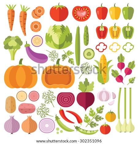 Vegetables flat icons set. Colorful flat design concepts for web banners, web sites, printed materials, infographics