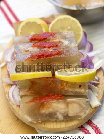 Traditional jelly with lemon garnishing