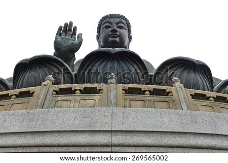 Bronze statue of the Tian Tan Buddha ( Big Buddha ) isolated on white background