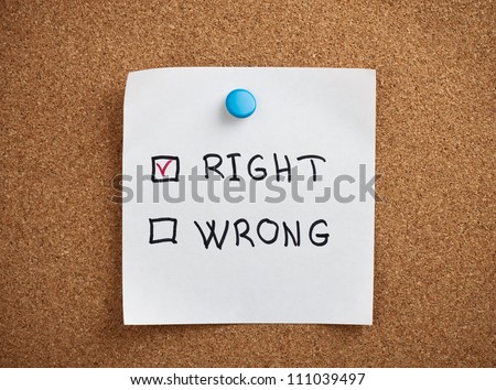 Right and Wrong Checkboxes on an Adhesive Note , marked right checkboxes