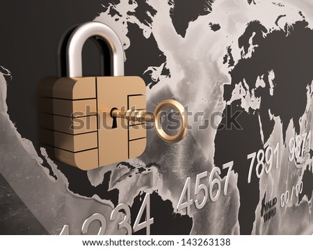Credit Card Security with padlock , Three-dimensional shape