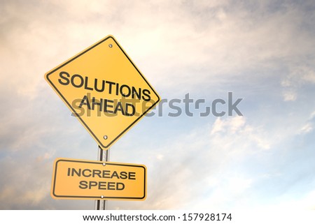 Yellow road warning sign , Solutions Ahead