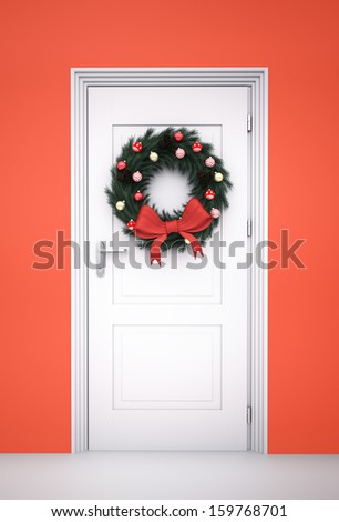 Christmas Wreath on White Door