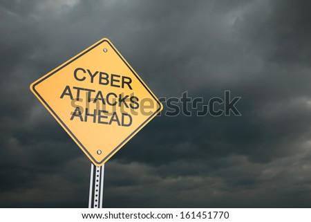 Warning road sign, Cyber Attacks Ahead