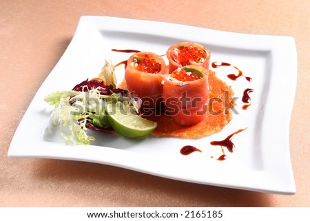 Caviar red fish in stick meat red fish