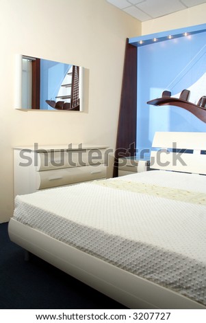 Interior white bedroom and original design elements