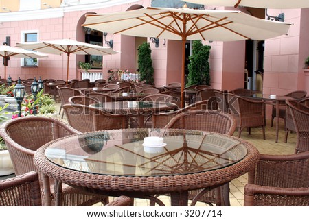 Summer ground in cafe with sunshade umbrella