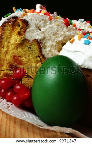 Holiday easter decoration with cake detail view