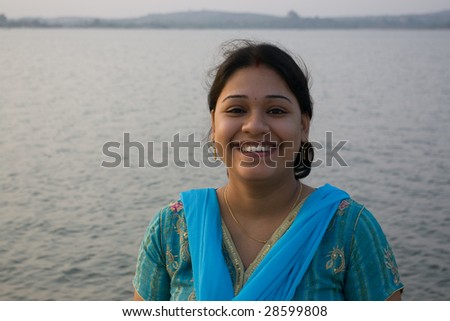 One indian woman with Happy face