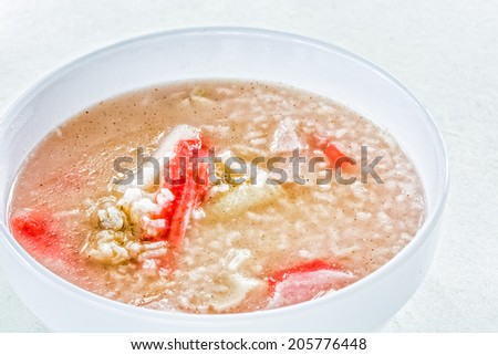 soft-boiled rice with fish and imitation crabmeat