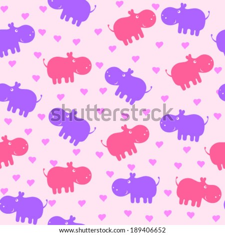 Hippo background. Seamless vector pattern with baby hippo. Cute baby animals pajama.