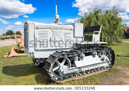 TOGLIATTI, RUSSIA - JULY 19, 2015:  Old russian tractor Stalinets-65, diesel-powered vehicle C-65,displayed at the AvtoVAZ Technical Museum in Togliatti, Samara, Russia