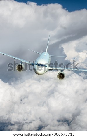 Flying of a passenger plane near storm