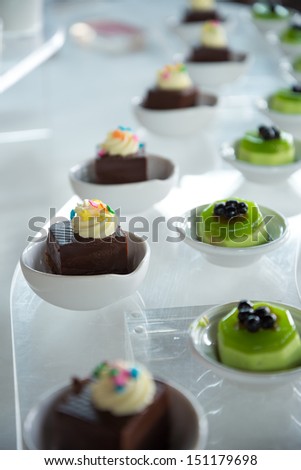 Variety of mini dessert in a row