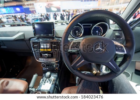 BANGKOK - MARCH 25 : interior of Mercedes Benz new G Class on display at The 35th Bangkok International Motor Show on March 25, 2014 in Nonthaburi, Thailand.