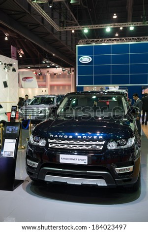 BANGKOK - MARCH 25 : Range Rover Sport on display at The 35th Bangkok International Motor Show on March 25, 2014 in Nonthaburi, Thailand.