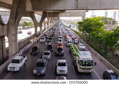 BANGKOK - MAY 20,2014 : mega traffic jam  due to declaration of martial law from Thai military on May 20, 2014, Bangkok, Thailand.