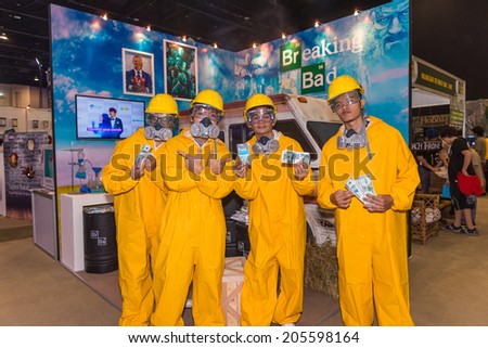 BANGKOK - JULY 4,2014 : Group of cosplayer at Breaking Bad photobooth in Bangkok Comic Con 2014 on July 4, 2014 at Siam Paragon, Bangkok, Thailand.