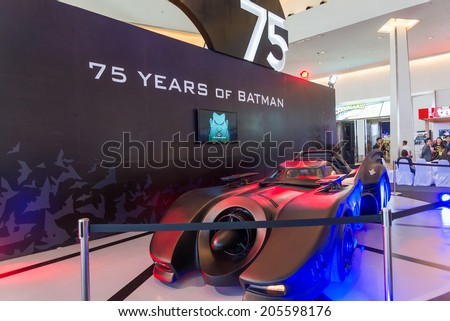 BANGKOK - JULY 4,2014 : Batmobile 75years of Batman on display in Bangkok Comic Con 2014 on July 4, 2014 at Siam Paragon, Bangkok, Thailand.