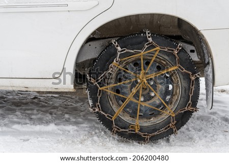 chained tire for safety non slip on snow road