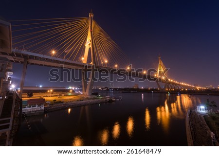 night scene of Bhumibol industrial suspension bridge