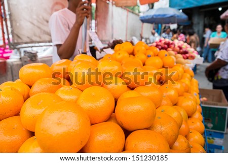 Fruit stall on a pavement of the chinatown road in Bangkok
