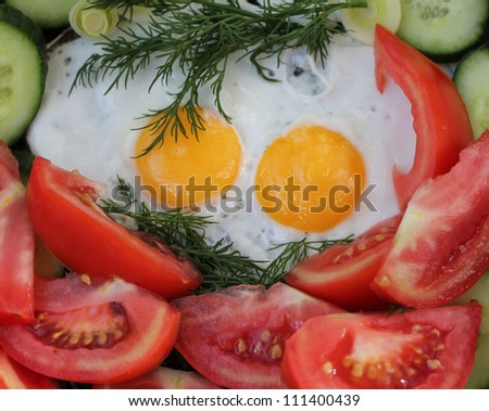 fried eggs fried eggs with vegetables and greens
