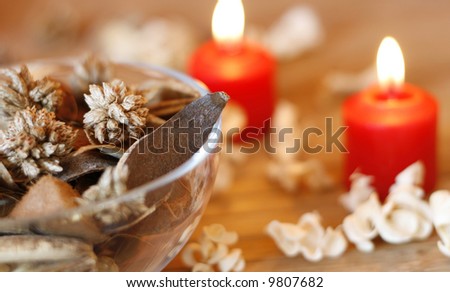 Dried plants and burning candles